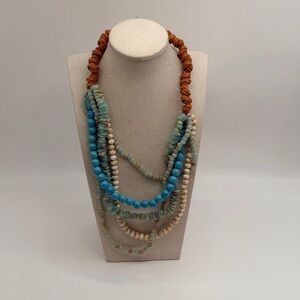 Multicolor Layered Turquoise Beaded Necklace and Bracelet Set